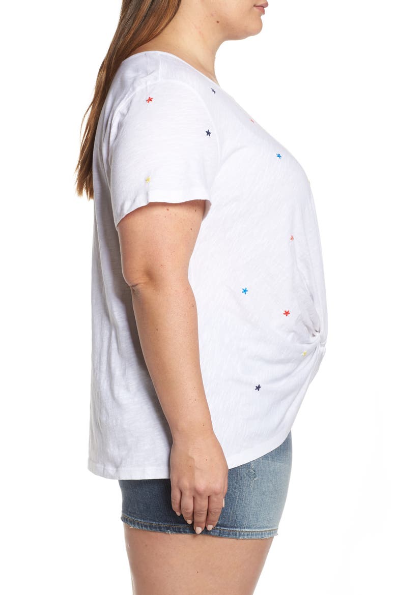 Embroidered Twist Knit Tee, Alternate, color, WHITE