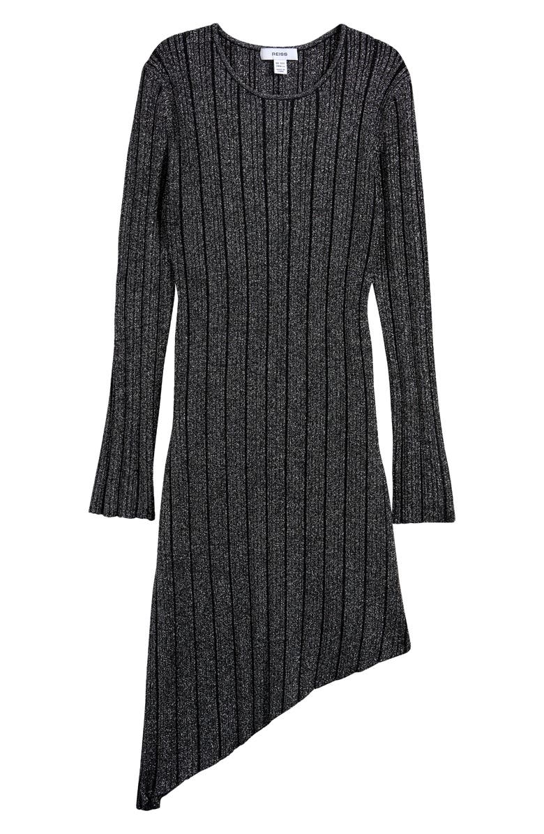 Reiss Kids' Jayden Sr. Metallic Long Sleeve Asymmetric Hem Dress, Main, color, Black