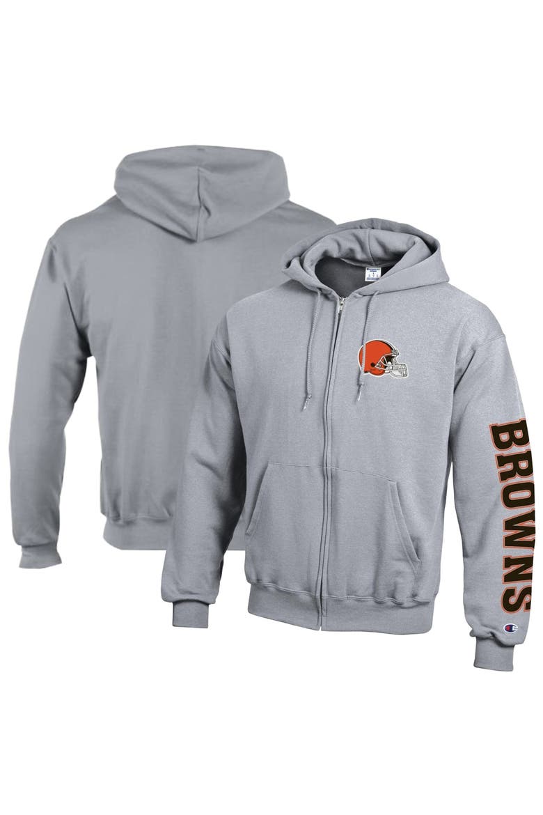 Men's Champion  Heather Gray Cleveland Browns Powerblend Fleece Full-Zip Hoodie, Main, color, Heather Gray