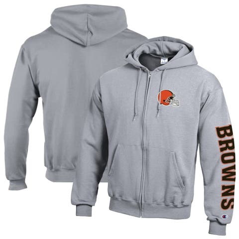 Men's Champion  Heather Gray Cleveland Browns Powerblend Fleece Full-Zip Hoodie