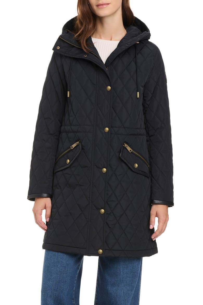 Diamond Quilted Hooded Coat, Main, color, BLACK