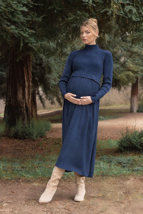 Knit Contrast Top Satin Midi Dress