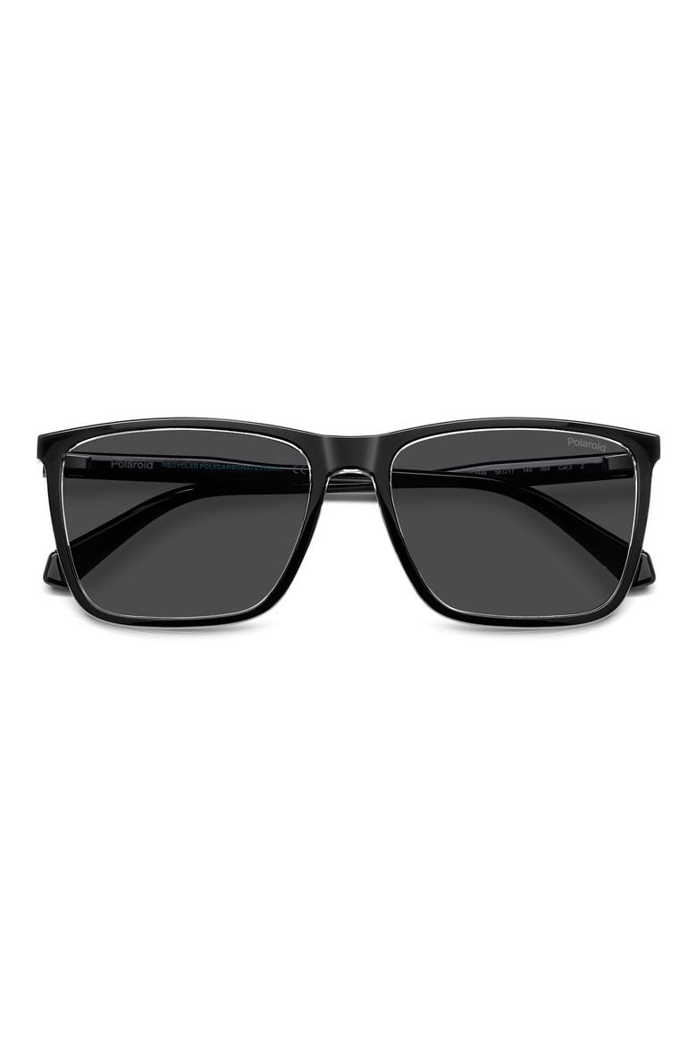 58mm Polarized Rectangular Sunglasses, Alternate, color, BLACK CRYSTAL/ GREY POLAR