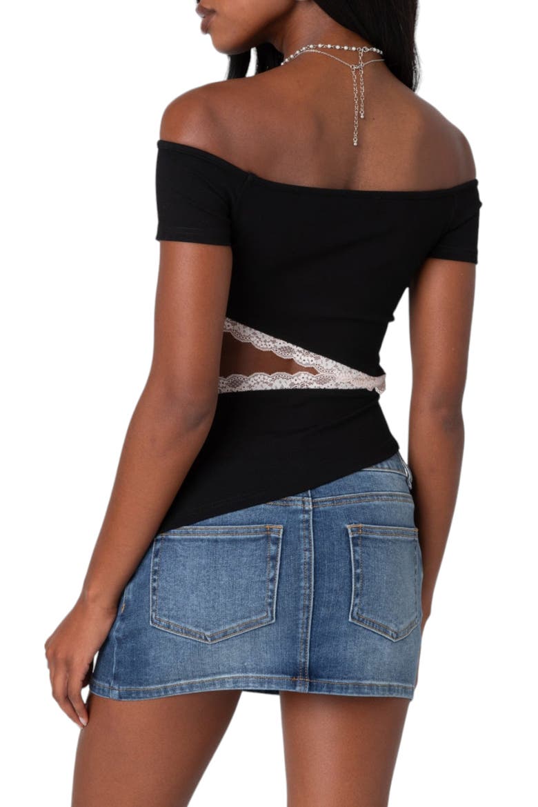 Annaise Off the Shoulder Cutout T-Shirt, Alternate, color, BLACK