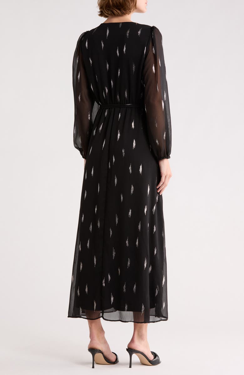Halogen<sup>®</sup> Dot Long Sleeve Faux Wrap Maxi Dress, Alternate, color, Rich Black