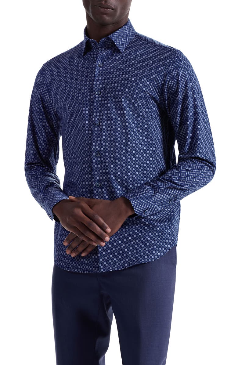Bugatchi Jules OoohCotton<sup
®</sup
Geo Print Button-Down Shirt, Main, color, Navy