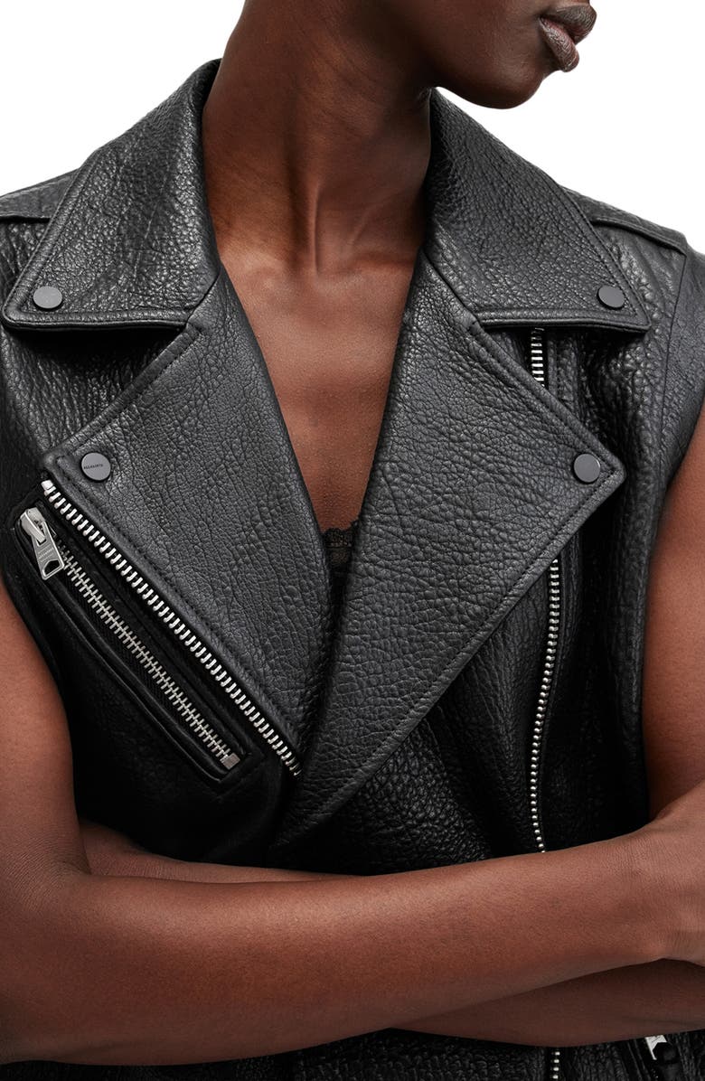AllSaints Billie Leather Biker Vest, Alternate, color,