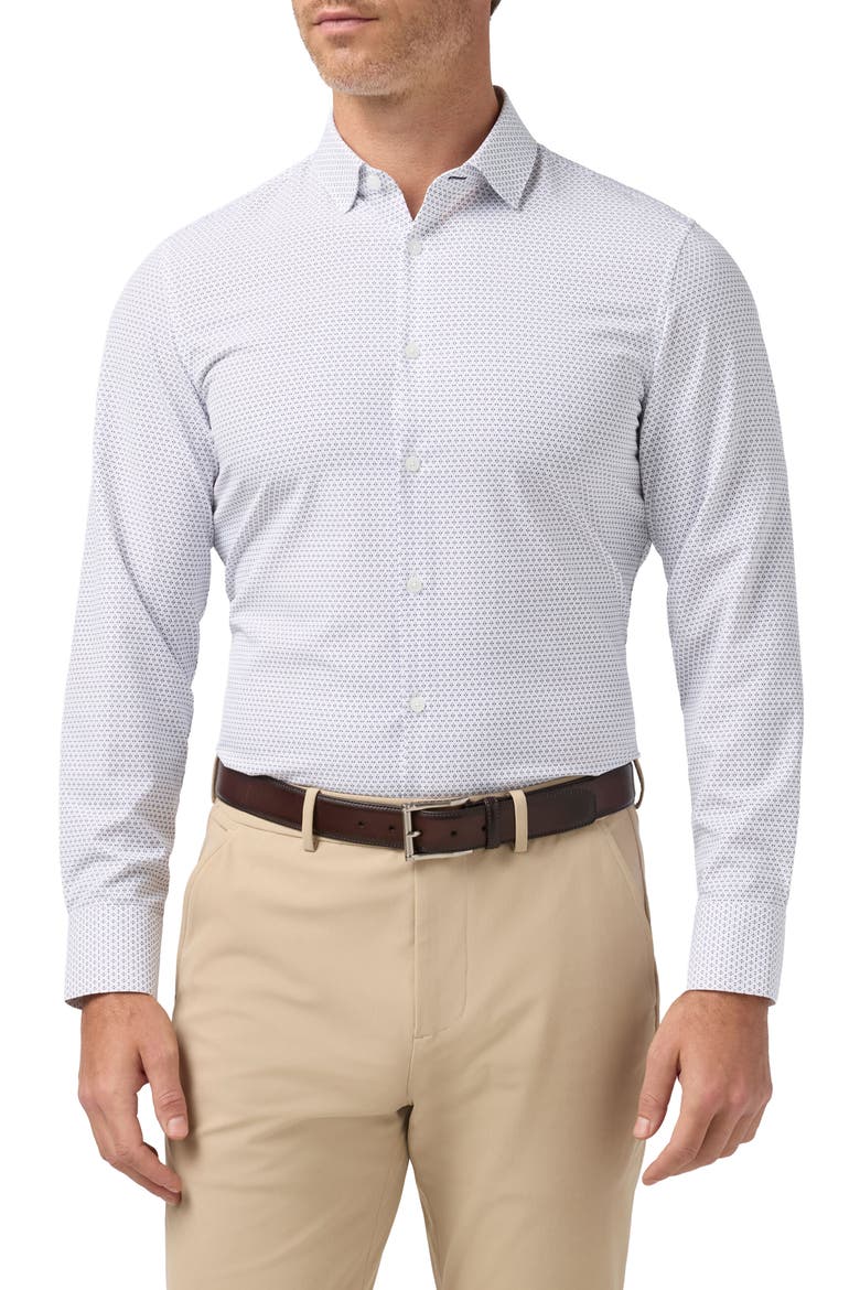 Leeward Trim Fit Diamond Print Performance Button-Up Shirt, Main, color, PASSION PURPLE MULTI DIAMOND