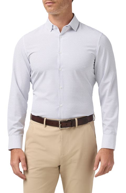 Leeward Trim Fit Diamond Print Performance Button-Up Shirt