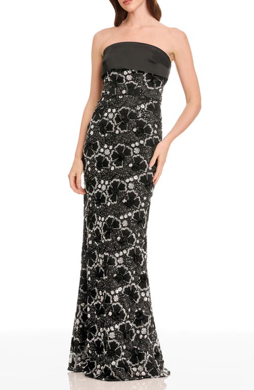 Dress The Population Shay Beaded Floral Strapless Dress In Multi