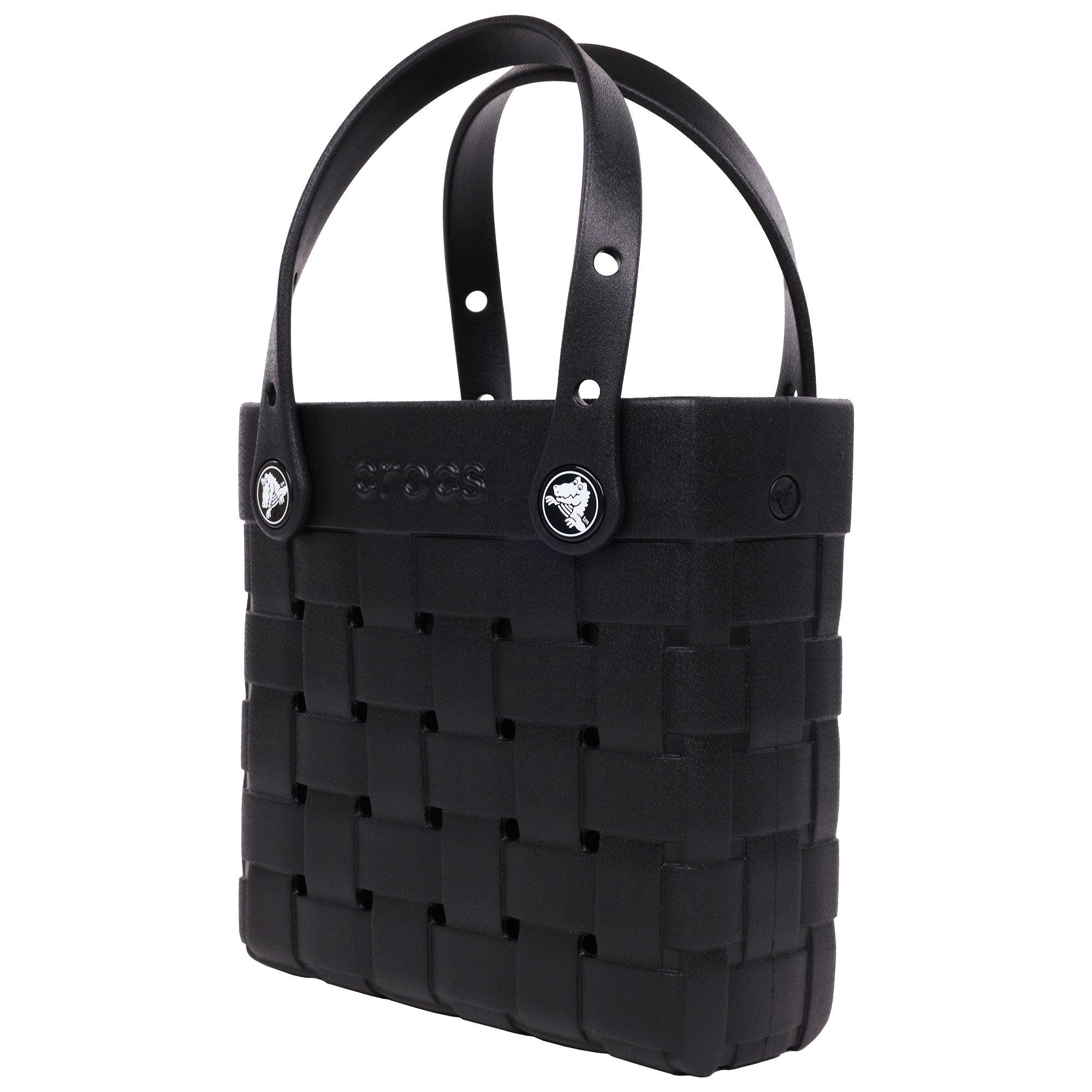CROCS Small Woven Style Crocssbody Tote with Top Handles and removeable Crocssbody strap, Alternate, color, Black