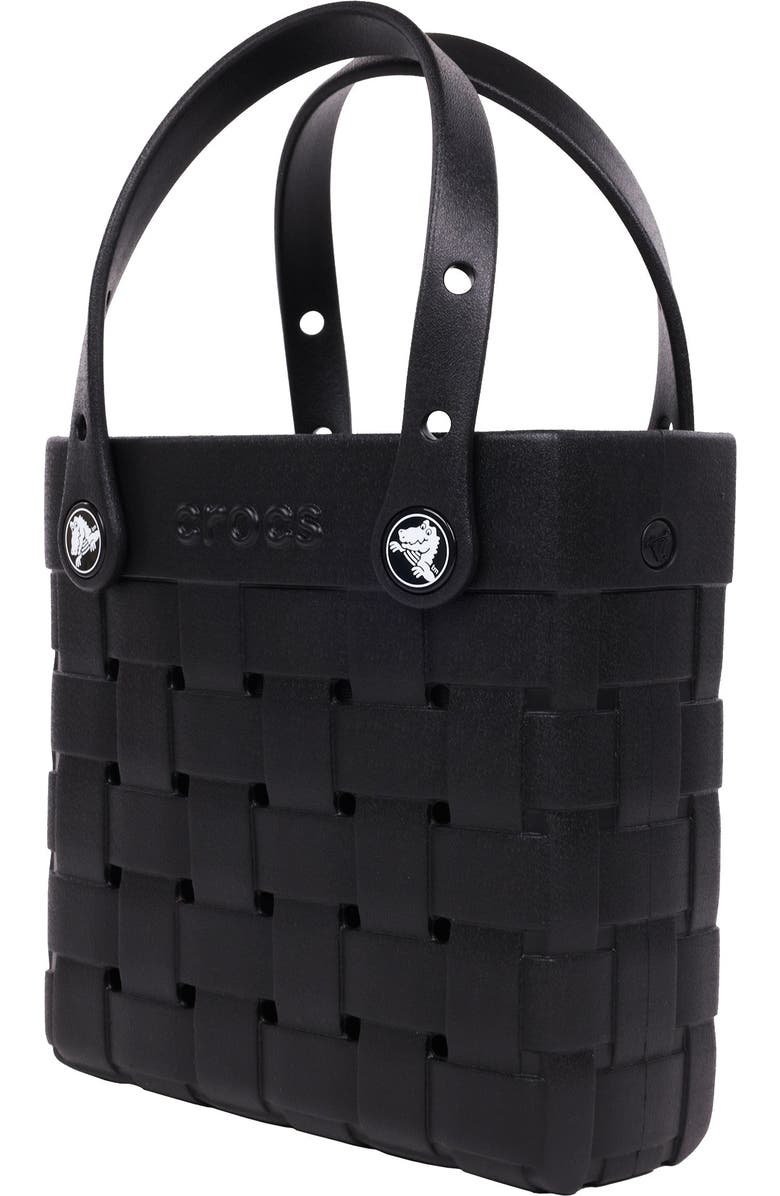 CROCS Small Woven Style Crocssbody Tote with Top Handles and removeable Crocssbody strap, Alternate, color, Black