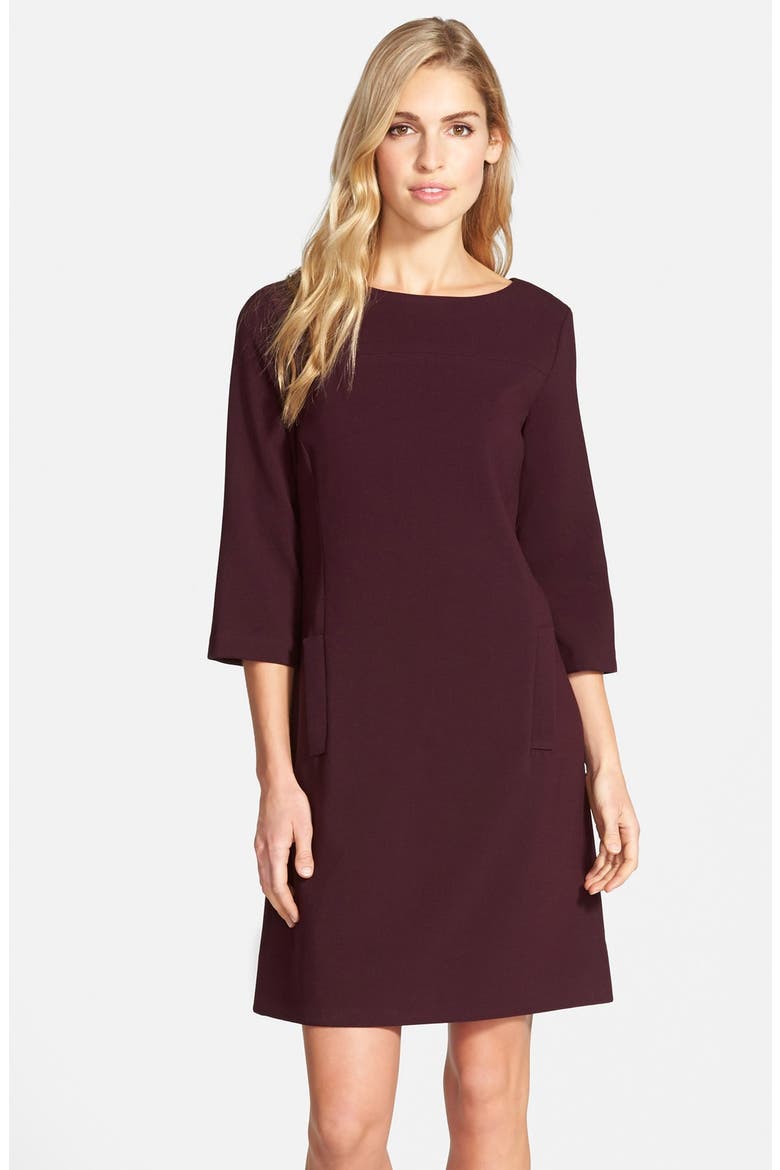 Pocket Detail Crepe Shift Dress, Main, color, PLUM STONE
