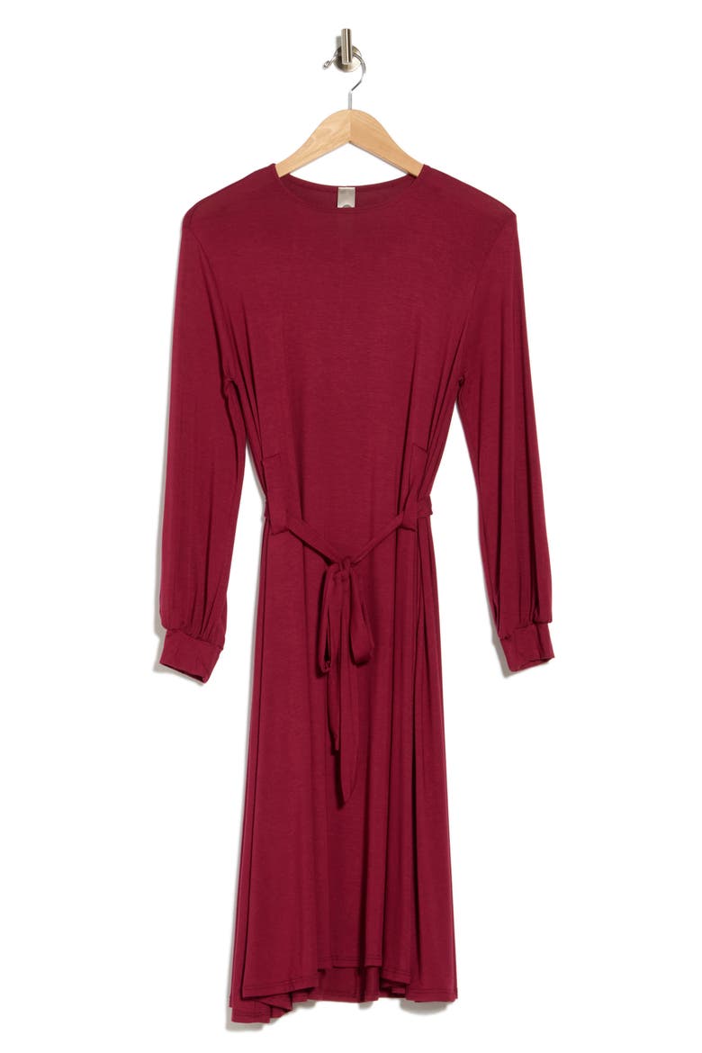 Long Sleeve Belted Dress, Main, color, DARK MAUVE