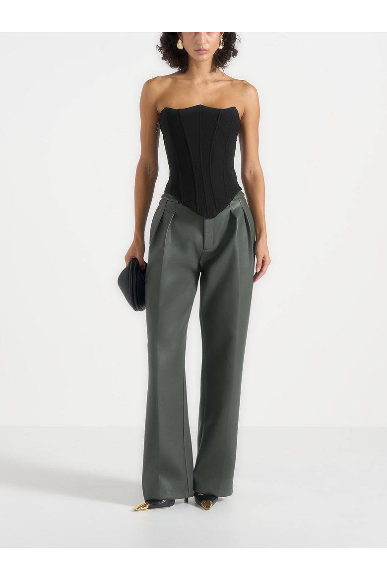 Julie Leather Twin Pleat Trousers, Main, color, Olive