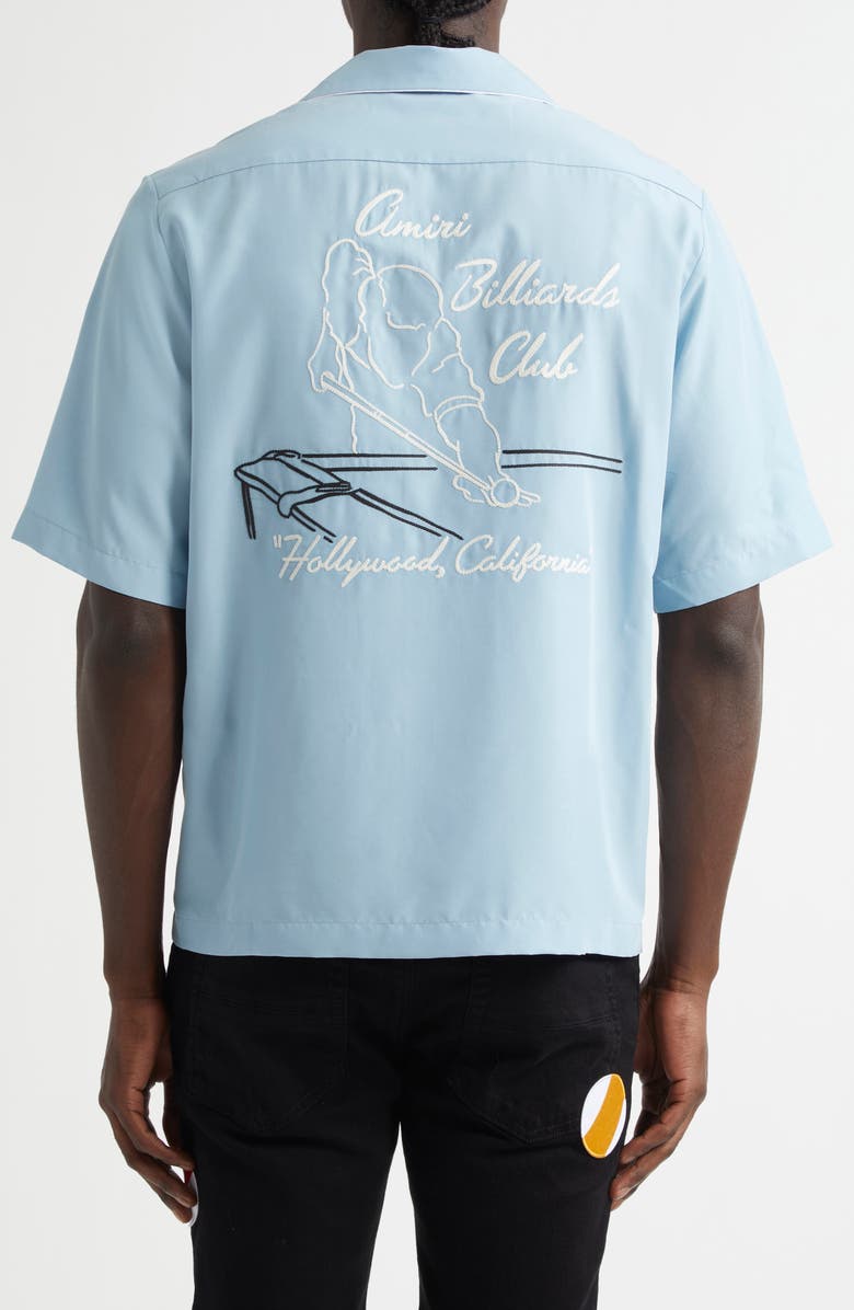 AMIRI Billiards Club Camp Shirt, Alternate, color, Ocean Sky
