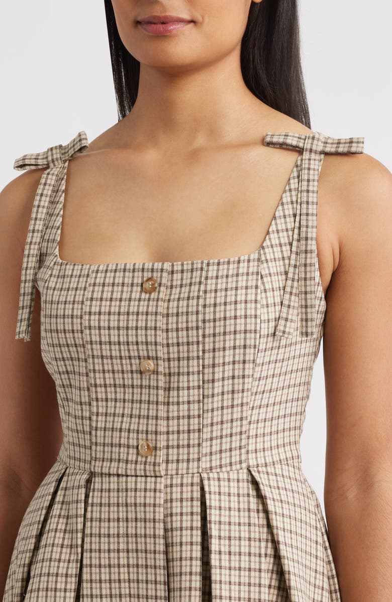 MOON RIVER Plaid Tie Strap Sundress, Alternate, color, Cream Multi
