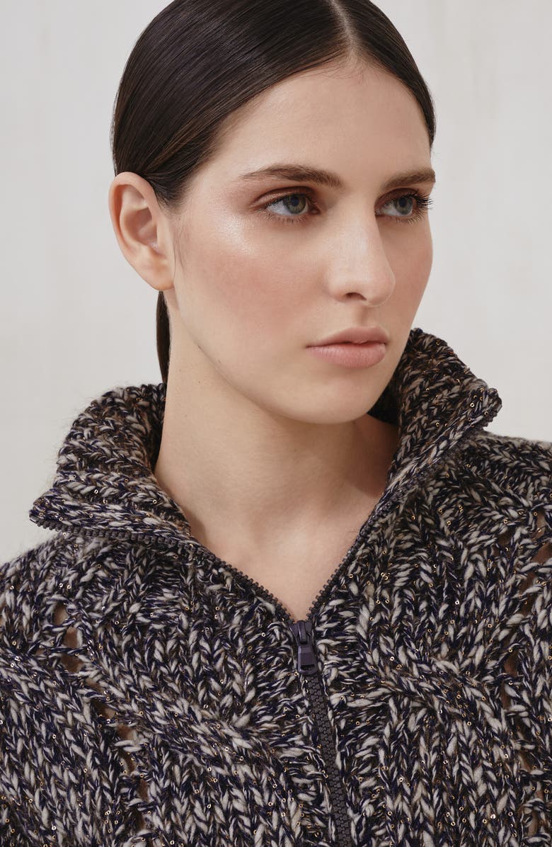 Brunello Cucinelli Dazzling chiné cardigan with zipper, Alternate, color, Blue