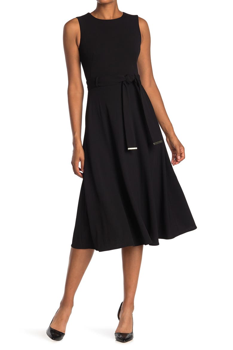 Belted Sleeveless Midi Dress, Main, color, BLACK