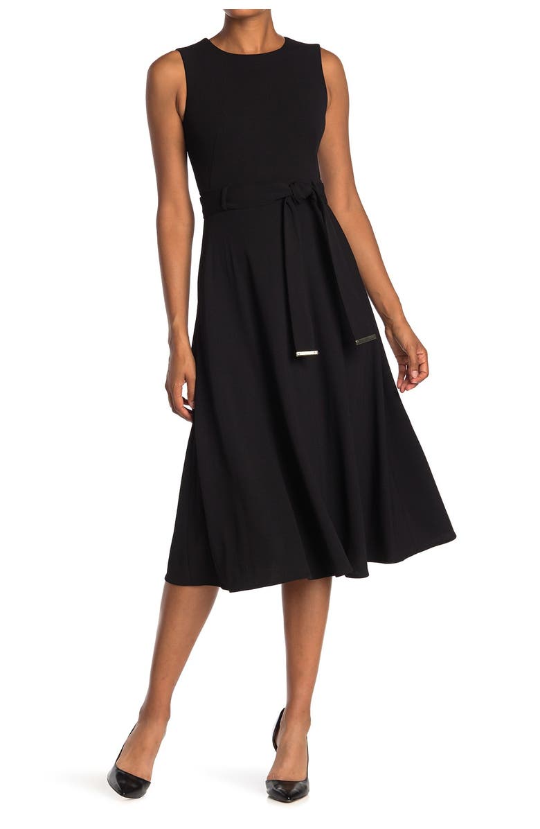 Calvin Klein Belted Sleeveless Midi Dress, Main, color, 