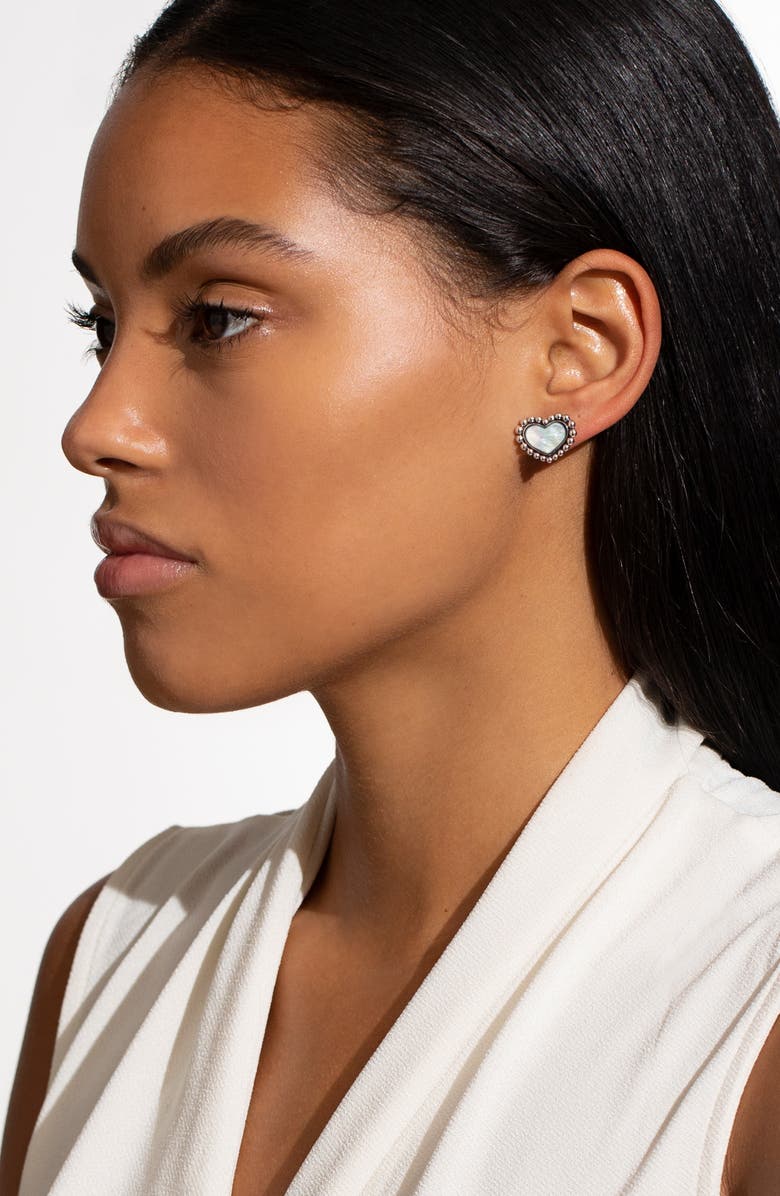 LAGOS Maya Heart Stud Earrings, Alternate, color, Silver/ White Mother Of Pearl