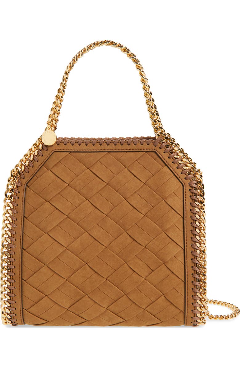 Stella McCartney Mini Falabella Woven Faux Suede Crossbody Bag, Main, color, Brandy