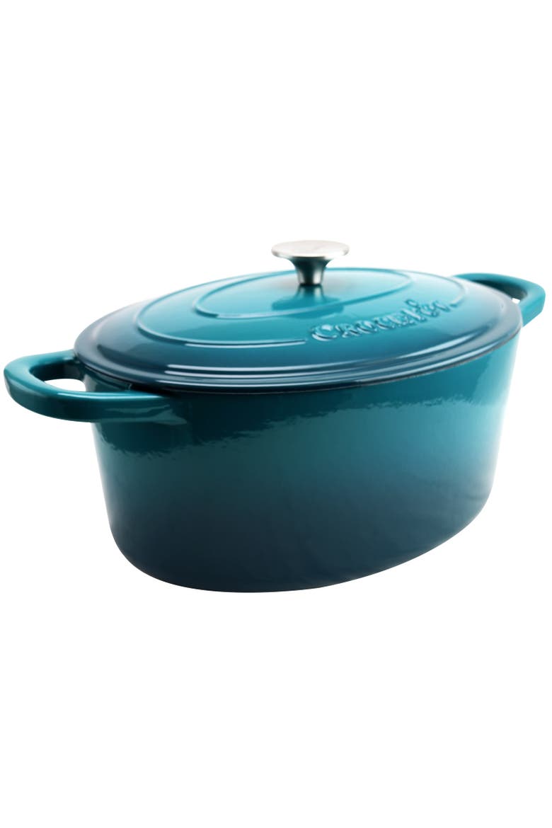 7 Quart Enameled Cast Iron Oval Dutch Oven, Alternate, color, Blue