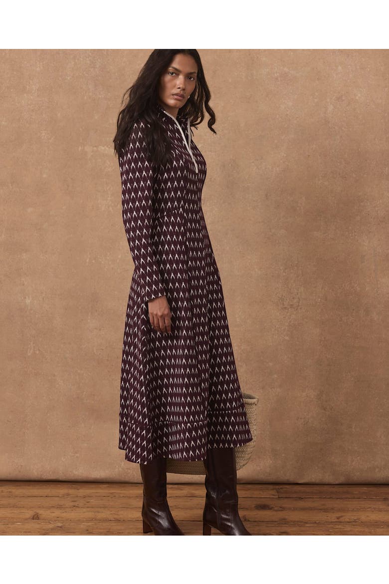 Patterened Jacquard Midi Dress, Alternate, color, Burgundy