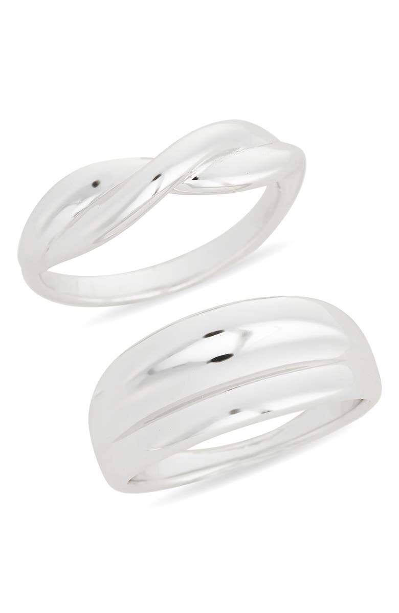 NORDSTROM RACK Set of 2 Demi Fine Rib Rings, Main, color, Silver
