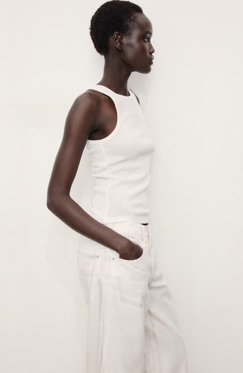 Mango Metallic Finish Wide Leg Jeans In White