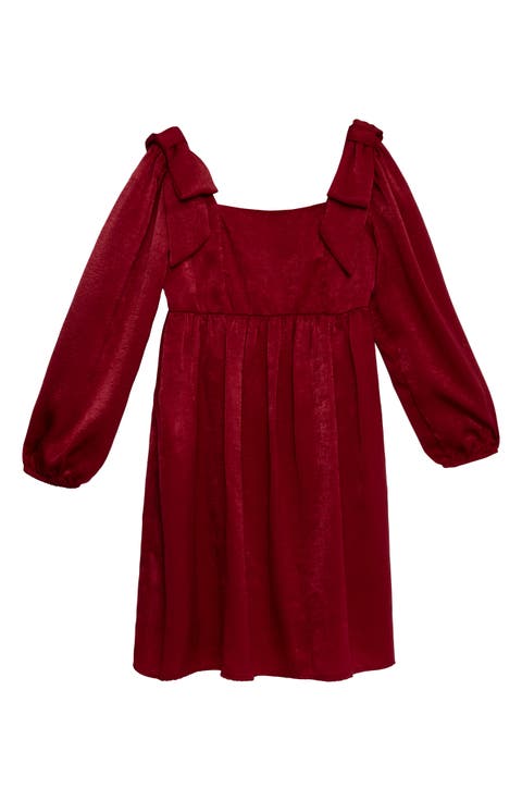 Kids' Bow Shoulder Satin Long Sleeve Dress (Little Kid)