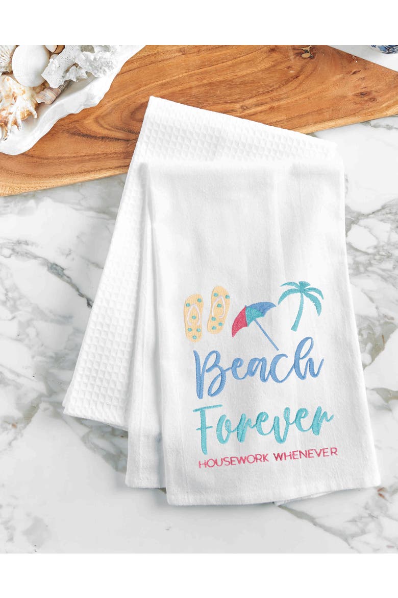 Beach Forever Embroidered Cotton Flour Sack Kitchen Towel, Alternate, color, Blue