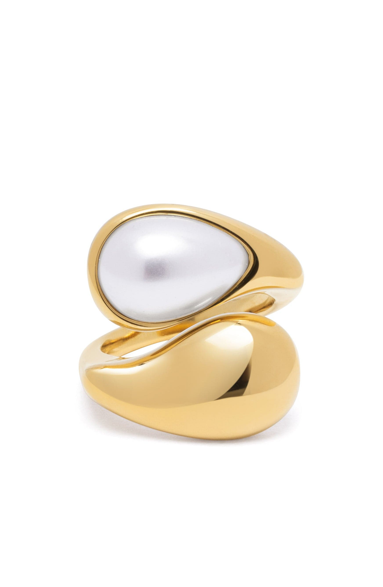Nialaya Large Pearl Cuff Ring, Main, color, Gold