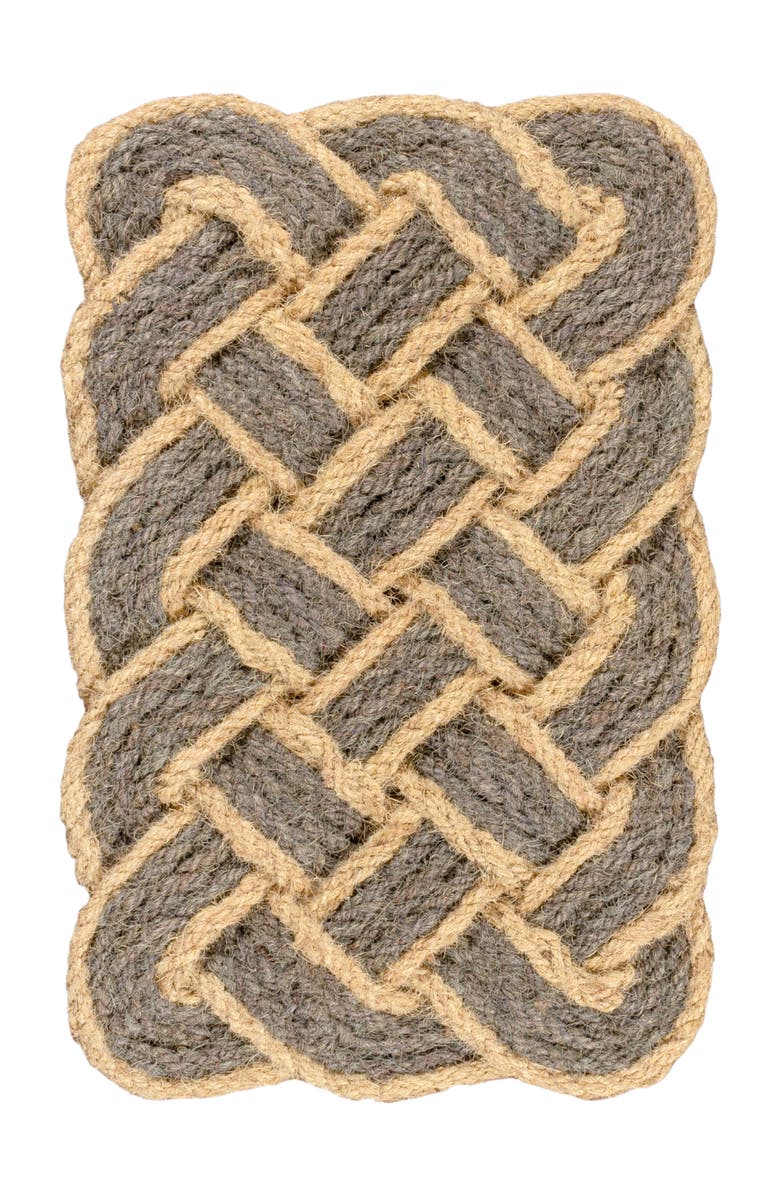 JONATHAN Y Maeve Classic Coastal Scalloped Basketweave Coir Indoor/Outdoor DoorMat, Main, color, Gray/Bleach
