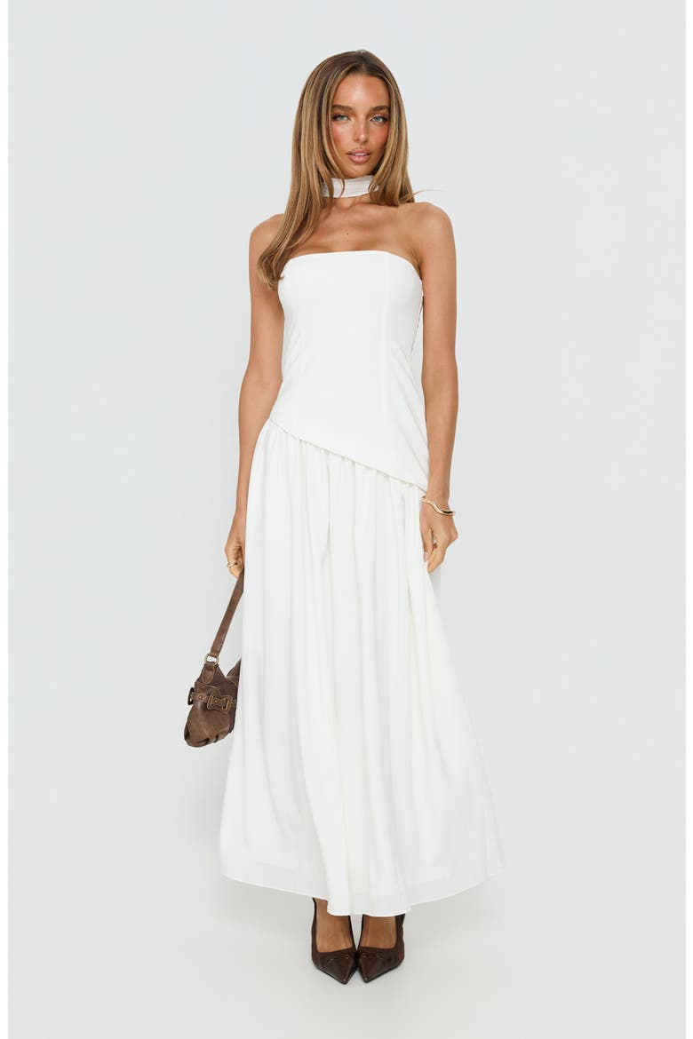 Odela Strapless Drop Waist Scarf Hem Dress, Alternate, color, WHITE