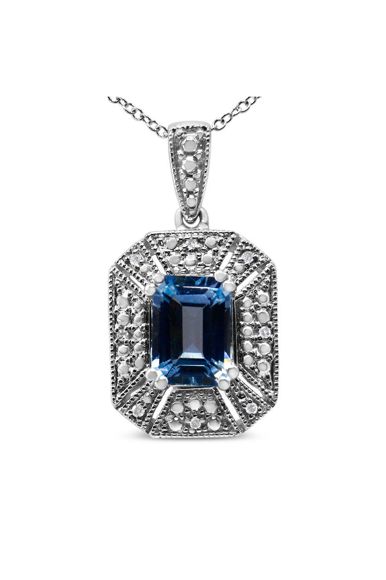 Silver Blue Topaz and Diamond Accent Art Deco Style Pendant Necklace, Main, color, White