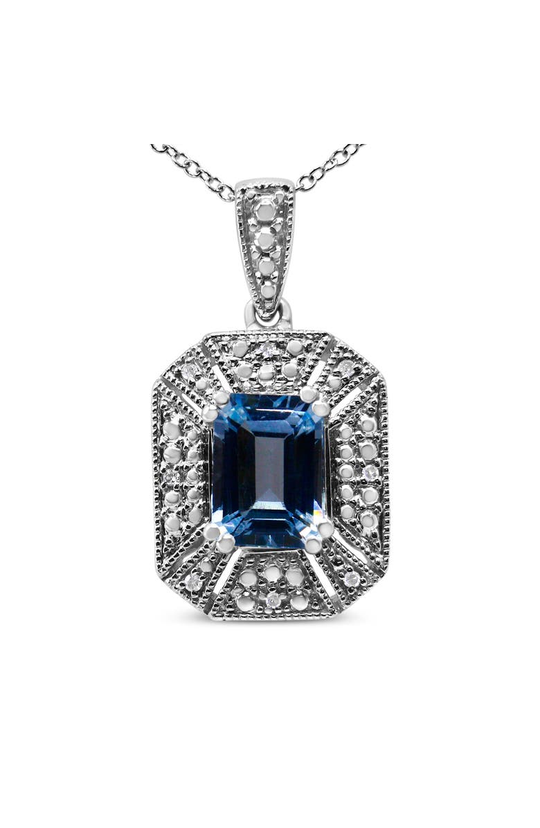 Haus of Brilliance Silver Blue Topaz and Diamond Accent Art Deco Style Pendant Necklace, Main, color, White