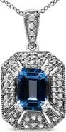 Haus of Brilliance Silver Blue Topaz and Diamond Accent Art Deco Style Pendant Necklace