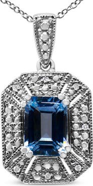 Haus of Brilliance Silver Blue Topaz and Diamond Accent Art Deco Style Pendant Necklace