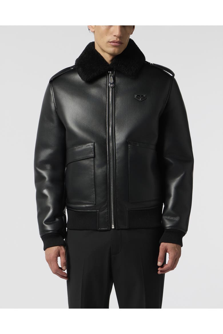 Eco Shearling Aviator Jacket Men, Main, color, black