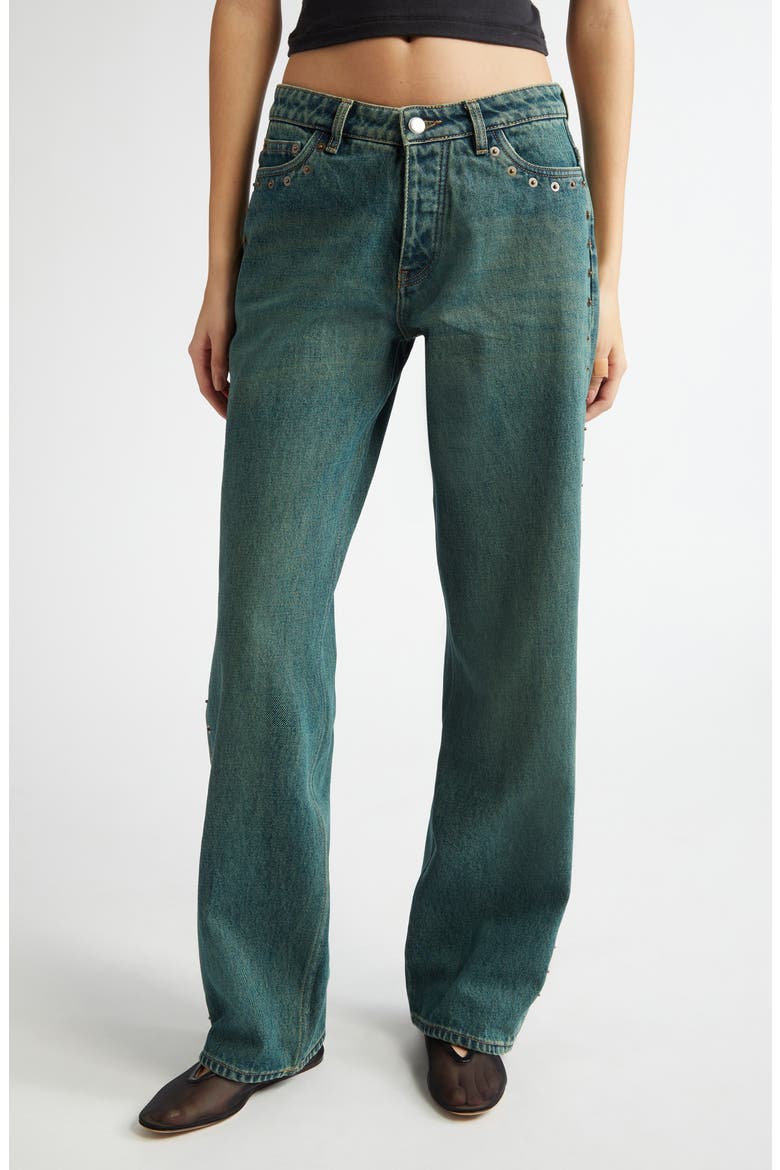 Crowd Rivet Studded Boyfriend Jeans, Main, color, DENIM