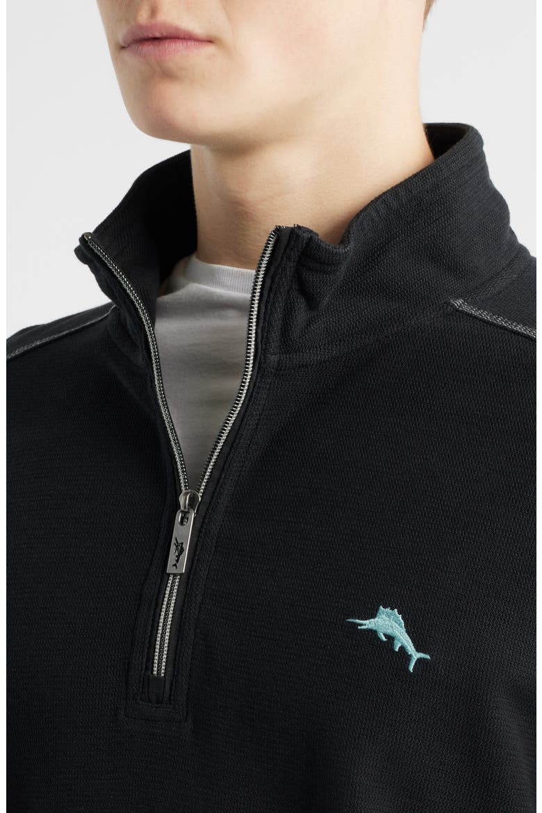Montego Bay Textured Cotton & Lyocell Half Zip Pullover, Alternate, color, BLACK