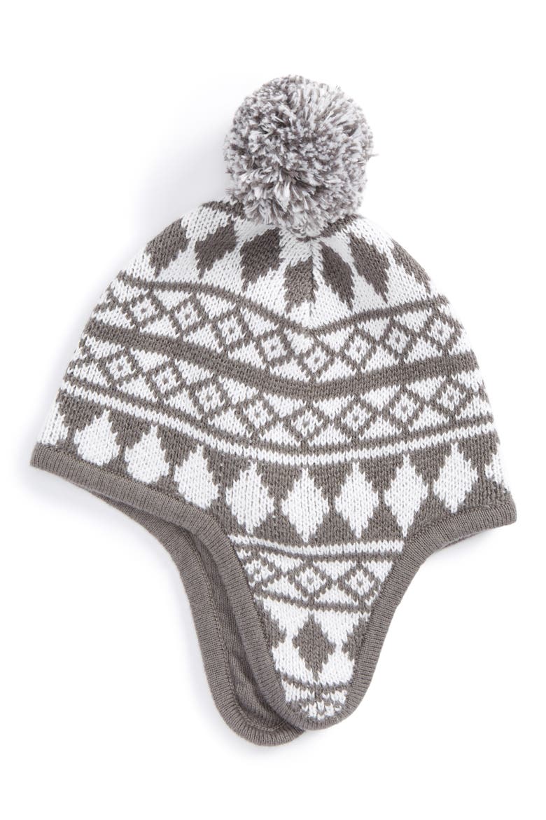Fair Isle Earflap Hat, Main, color, GREY CHROMIUM- WHITE GEO