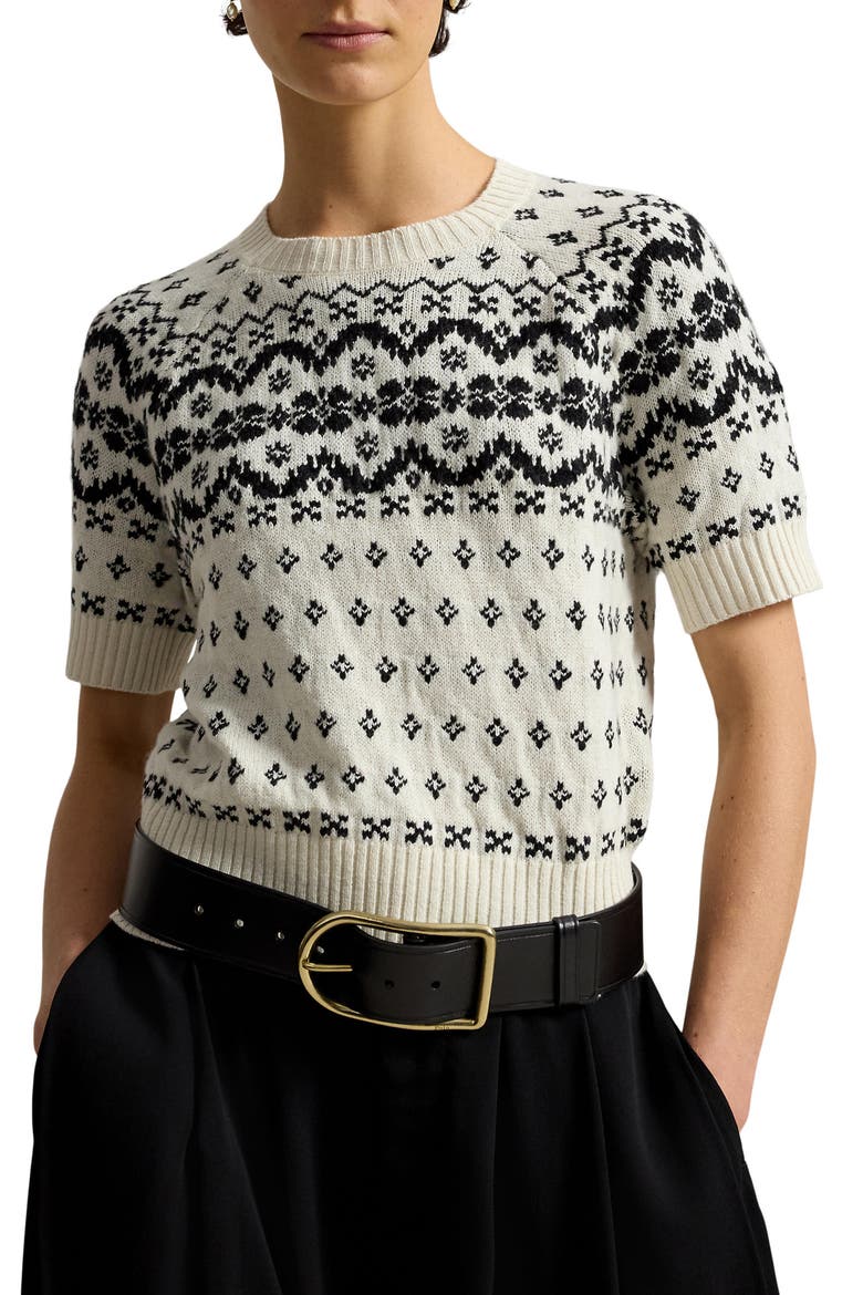 Fair Isle Short Sleeve Wool Blend Sweater, Main, color, WINTER CRM