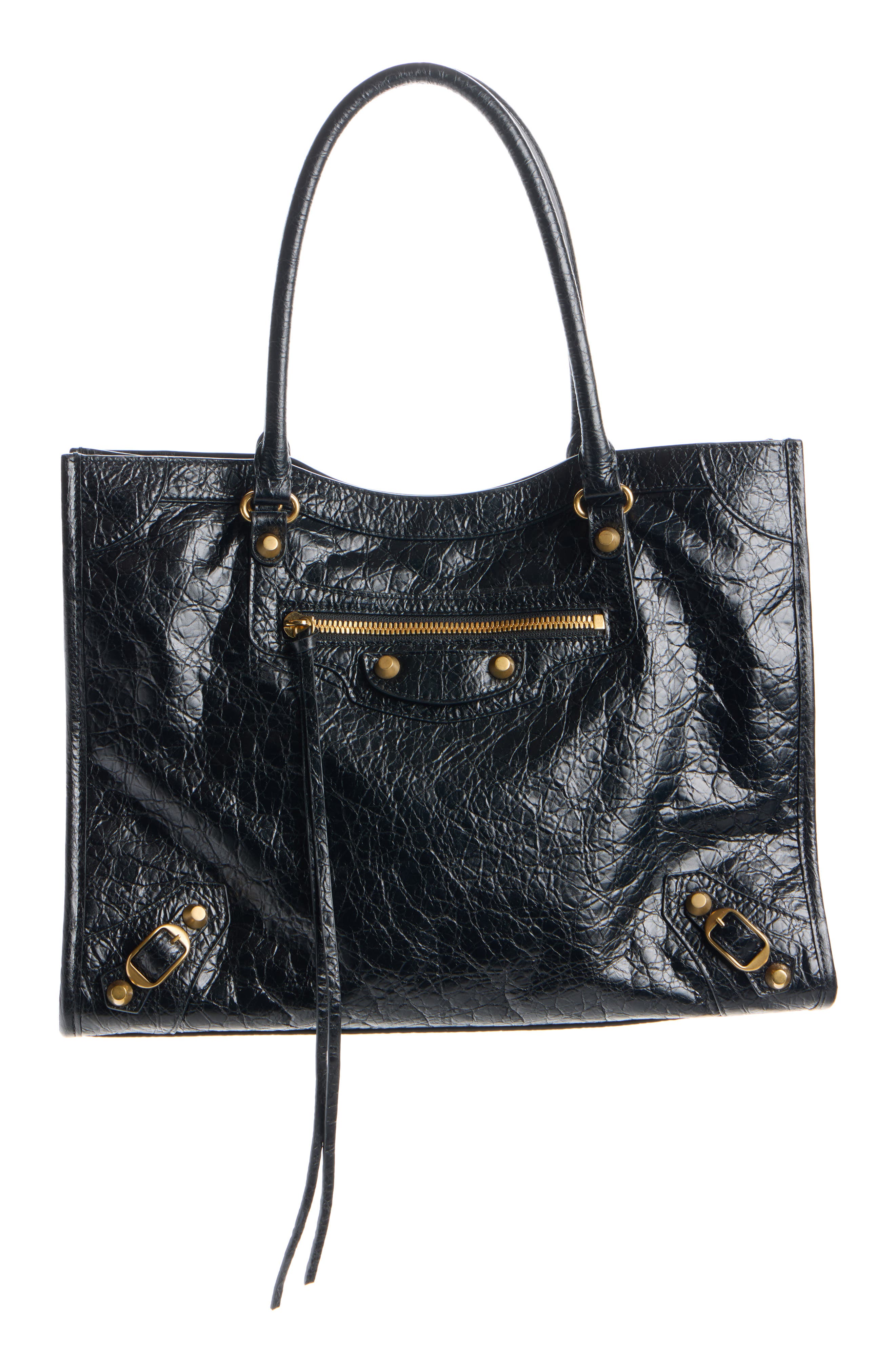 Balenciaga Small Le City Crinkled Leather Tote, Main, color, 1000 Black