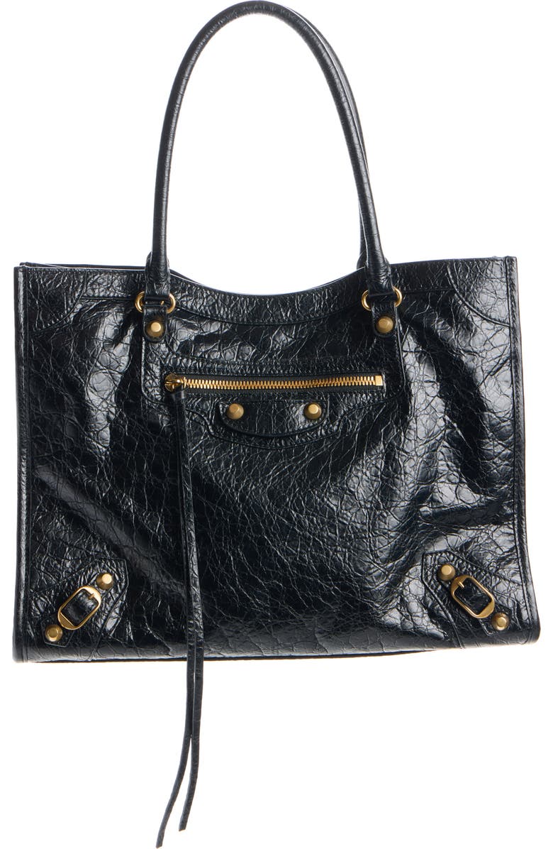 Balenciaga Small Le City Crinkled Leather Tote, Main, color, 1000 Black