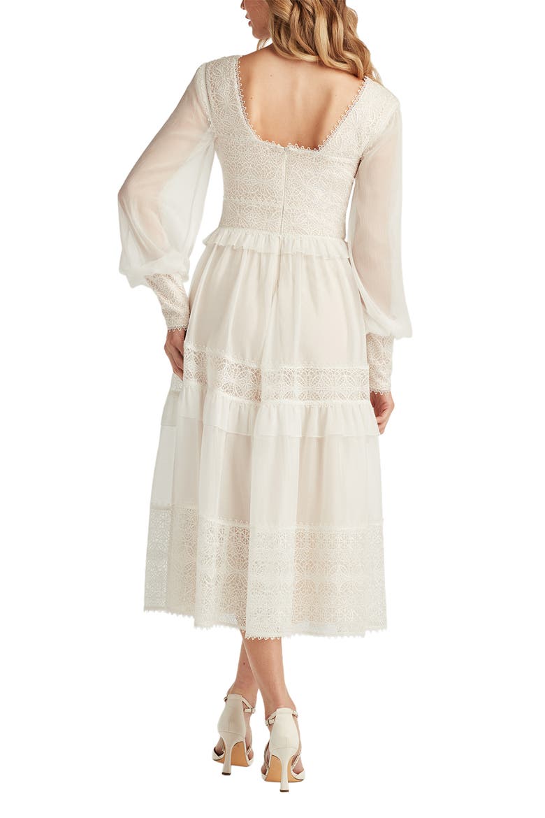 Lace Detail Long Sleeve Cocktail Midi Dress, Alternate, color, IVORY/ PETAL