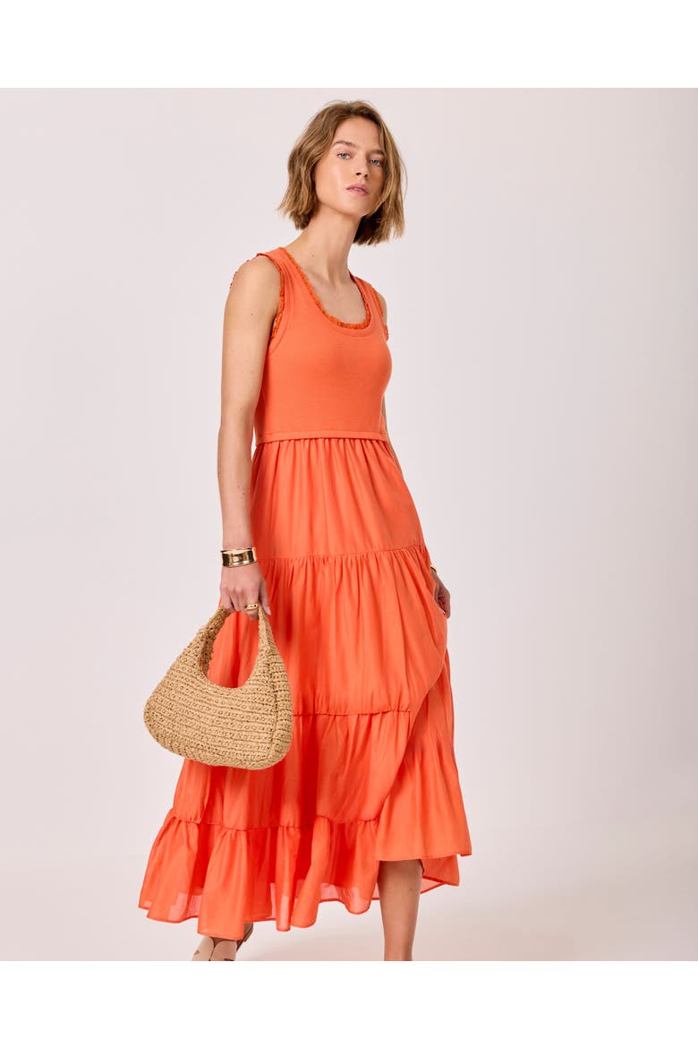Sleeveless Crochet Trim Tiered Midi Dress, Main, color, Orange