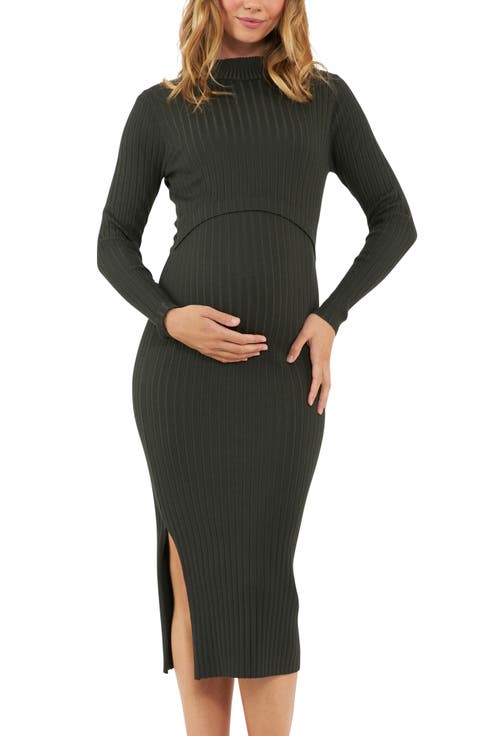 Nella Rib Maternity/Nursing Knit Midi Dress