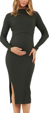 Ripe Maternity Nella Knit Ribbed Maternity and Nursing Midi Dress
